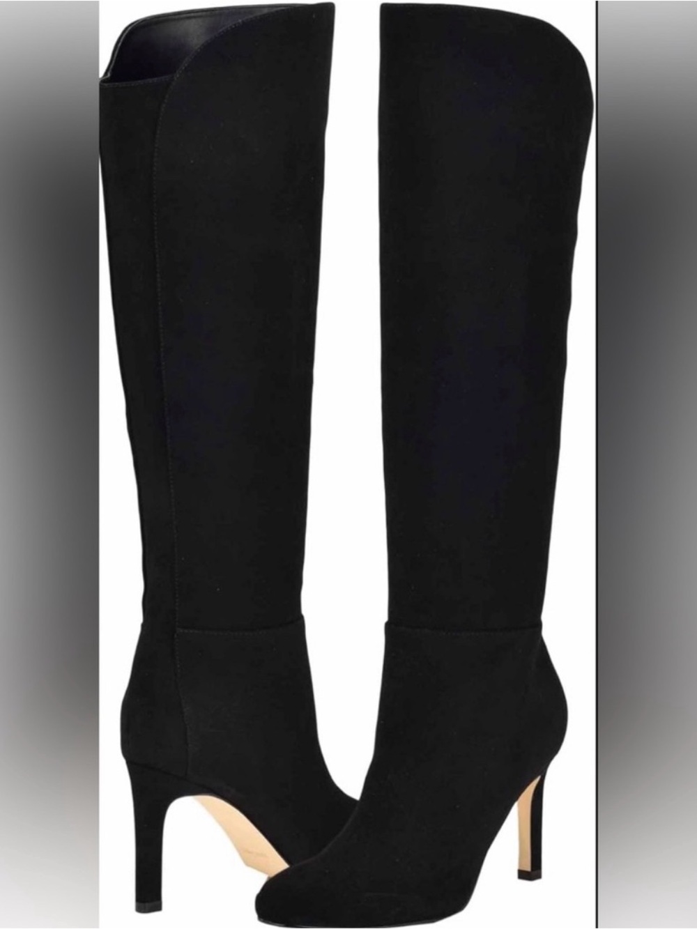 New Nine West Sancha Black Suede Leather Stiletto Boots heels 9